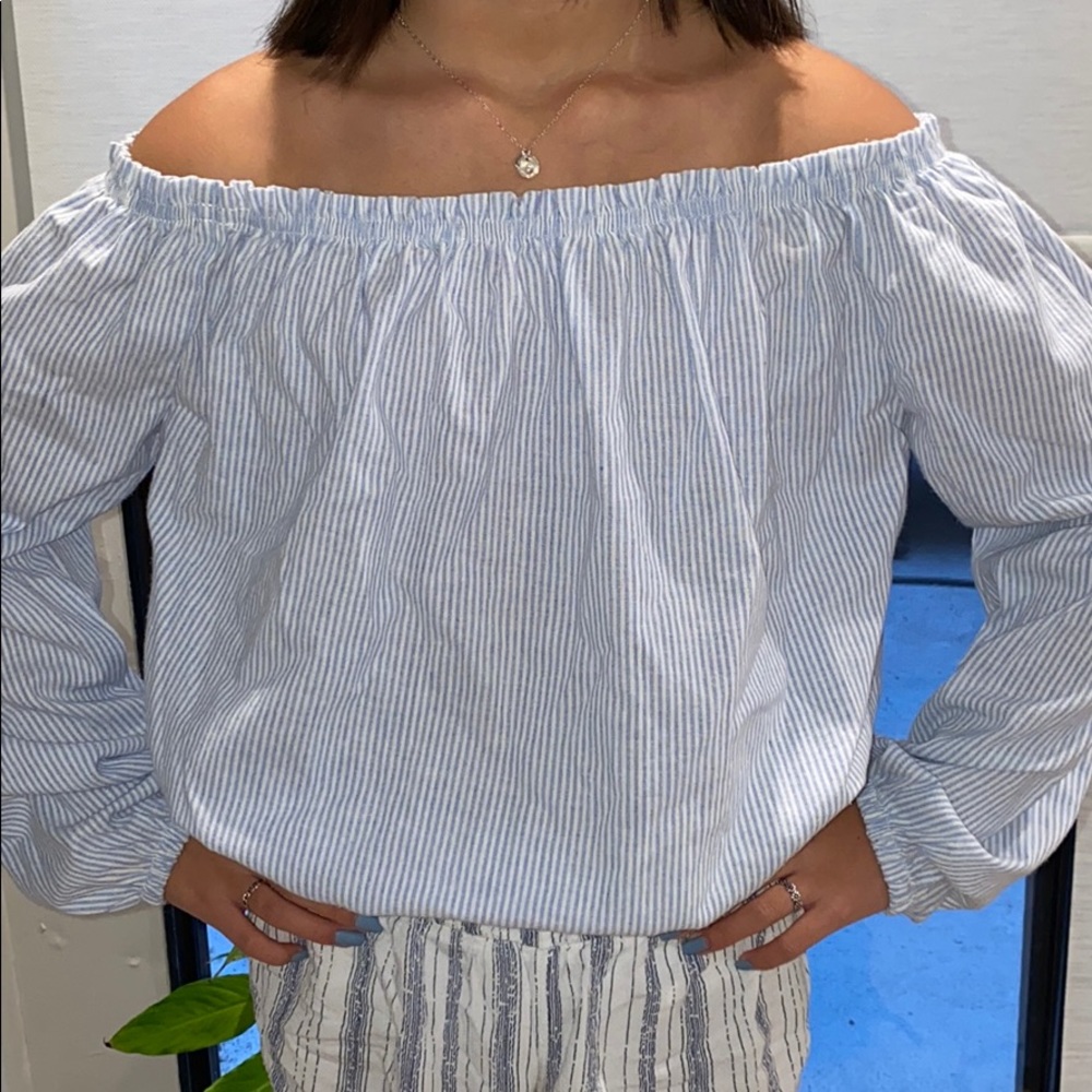 brandy melville light blue- off the shoulder top